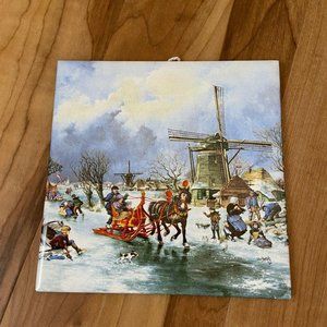 J.C. Van Hunnik "Winter Windmill" Hanging Tile Wal